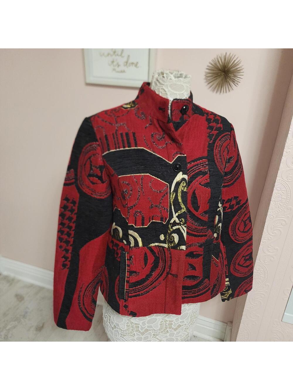 NWOT Chico's Tapestry Blazer Jacket 1 small 6-8 red black